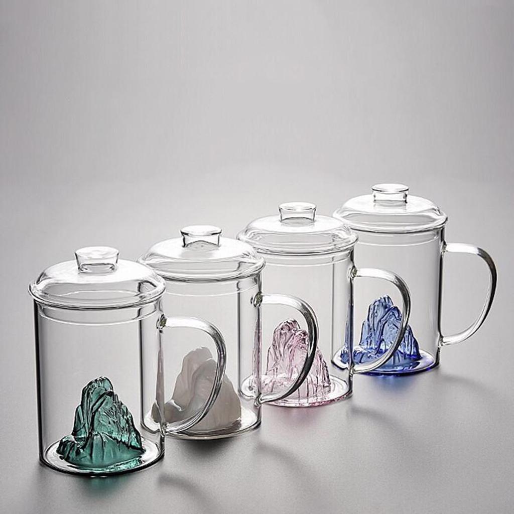 Glass Tea Cup with Lid Filter Glass Cup Travel Teacup Teaware Water Mug Blue