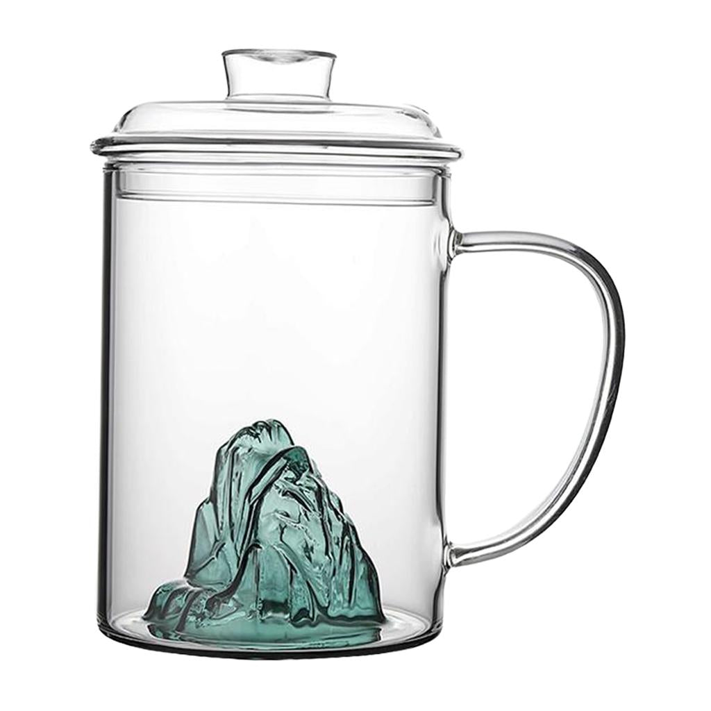 Glass Tea Cup with Lid Filter Glass Cup Travel Teacup Teaware Water Mug Cyan