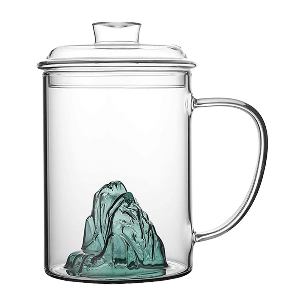 Glass Tea Cup with Lid Filter Glass Cup Travel Teacup Teaware Water Mug Cyan