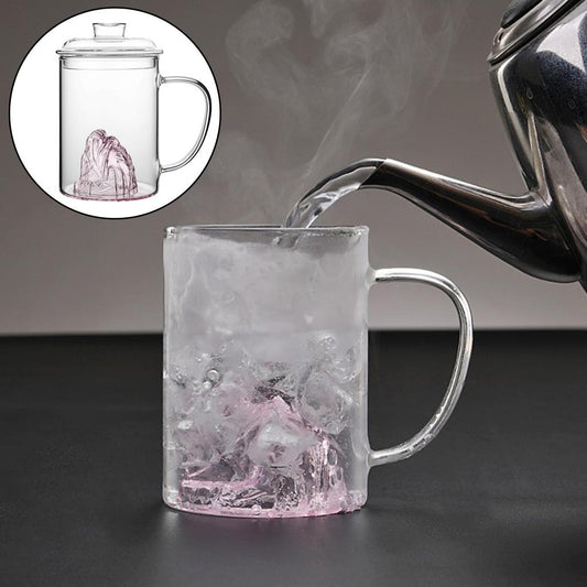 Glass Tea Cup with Lid Filter Glass Cup Travel Teacup Teaware Water Mug Pink