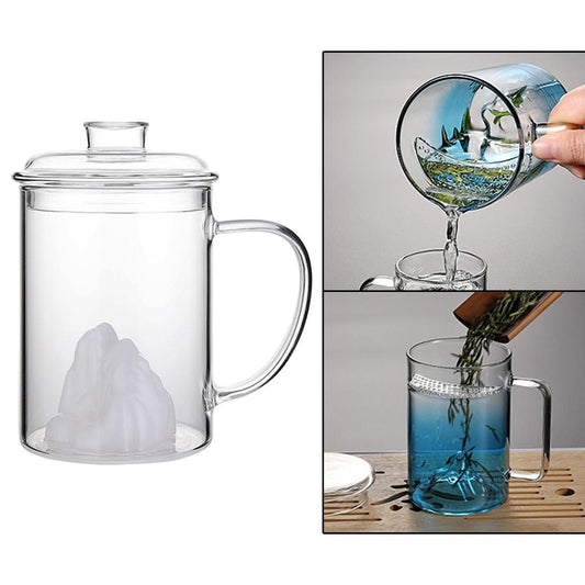 Glass Tea Cup with Lid Filter Glass Cup Travel Teacup Teaware Water Mug White