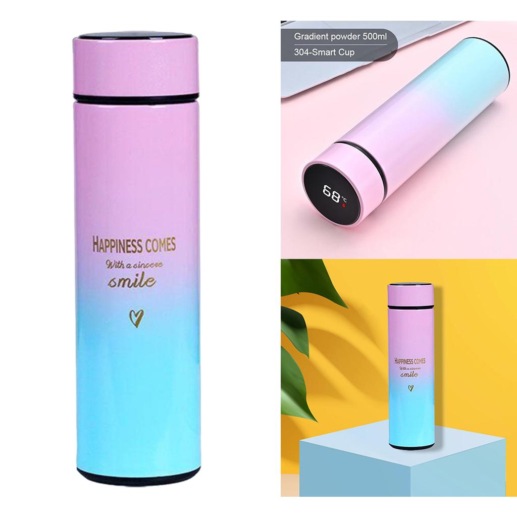 Travel Mugs Insulated Water Bottle 500ml LED Display Water Cup Blue Pink