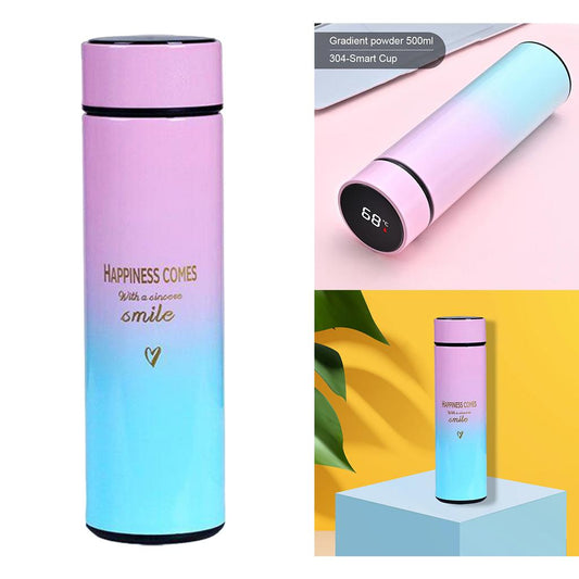 Travel Mugs Insulated Water Bottle 500ml LED Display Water Cup Blue Pink