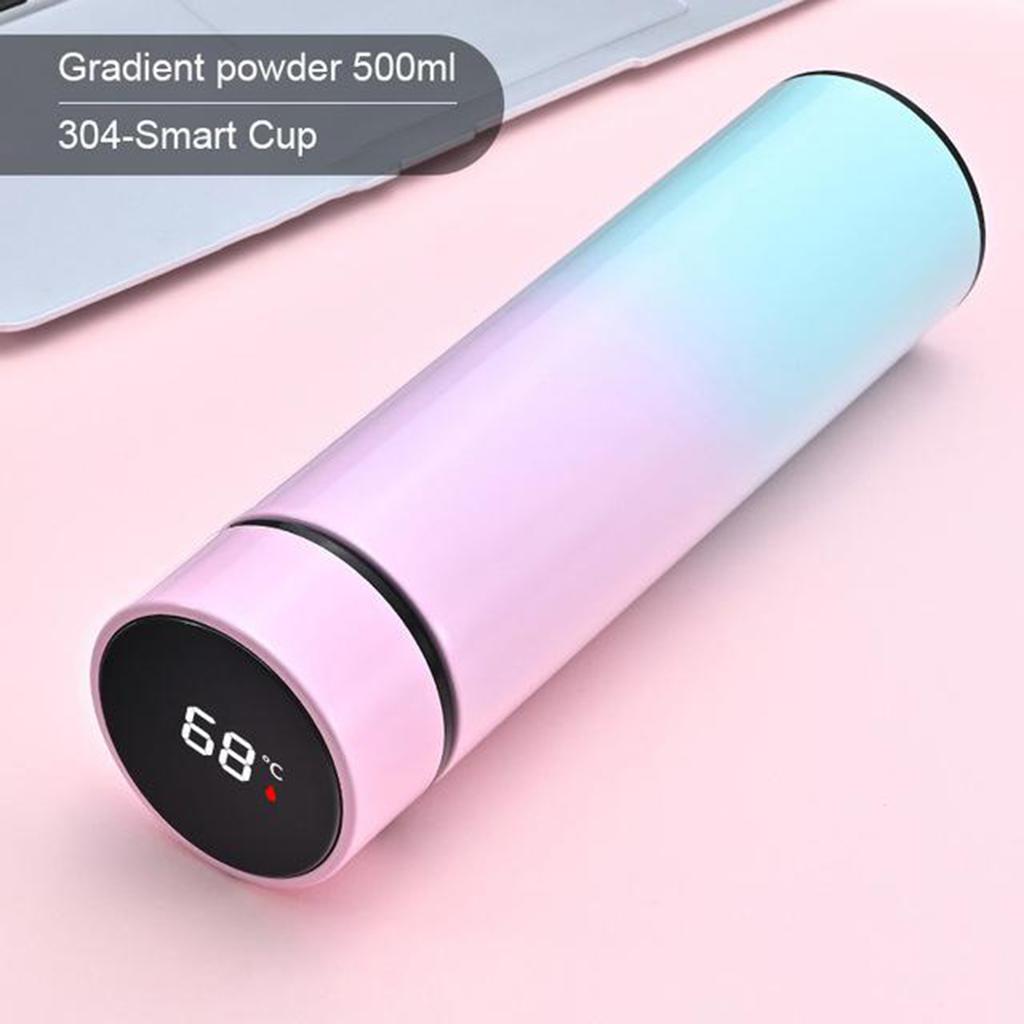Travel Mugs Insulated Water Bottle 500ml LED Display Water Cup Blue Pink