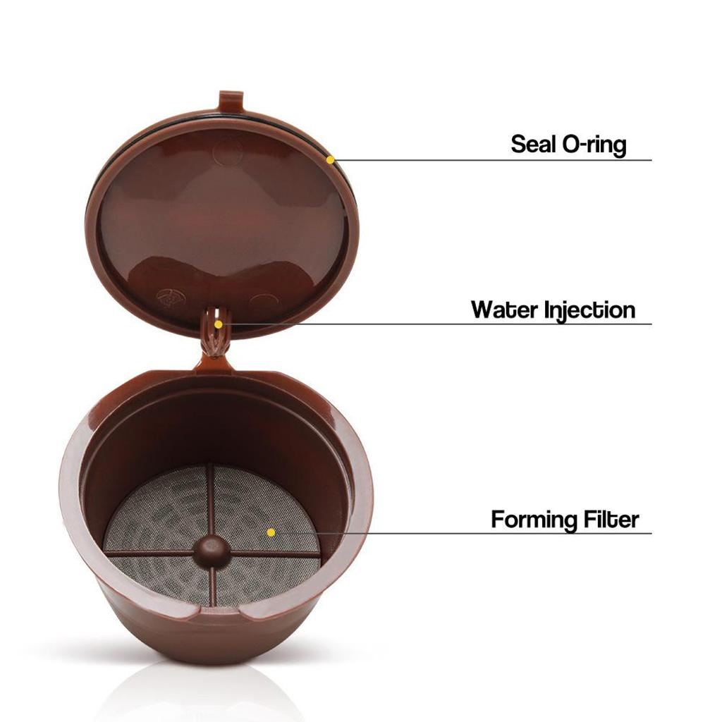 3Pcs Reusable Coffee Capsule Filters with Spoon and Cleaning Brush Brown