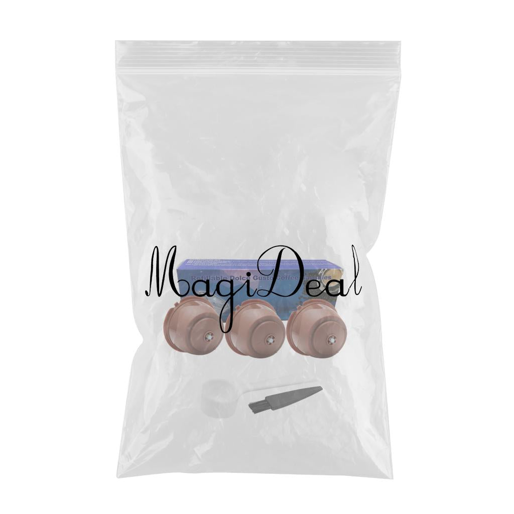 3Pcs Reusable Coffee Capsule Filters with Spoon and Cleaning Brush Brown