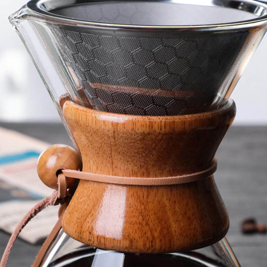 21 oz Pour Over Coffee Maker Reusable Anti-Scald Wooden Handle Transparent 600ml with Filter