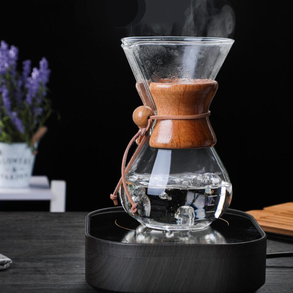 21 oz Pour Over Coffee Maker Reusable Anti-Scald Wooden Handle Transparent 600ml with Filter