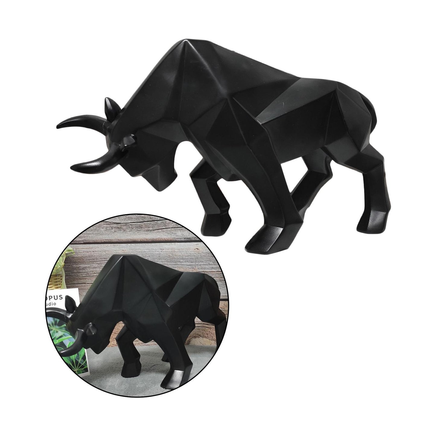Resin Bull Sculpture Crafted Bullfight Figurines Home Desk Ornaments Black