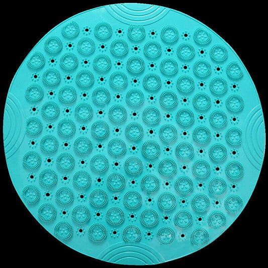 Round Bathroom Shower Mat with Drain Holes Foot Scrubber Massage Bath Mat Cyan