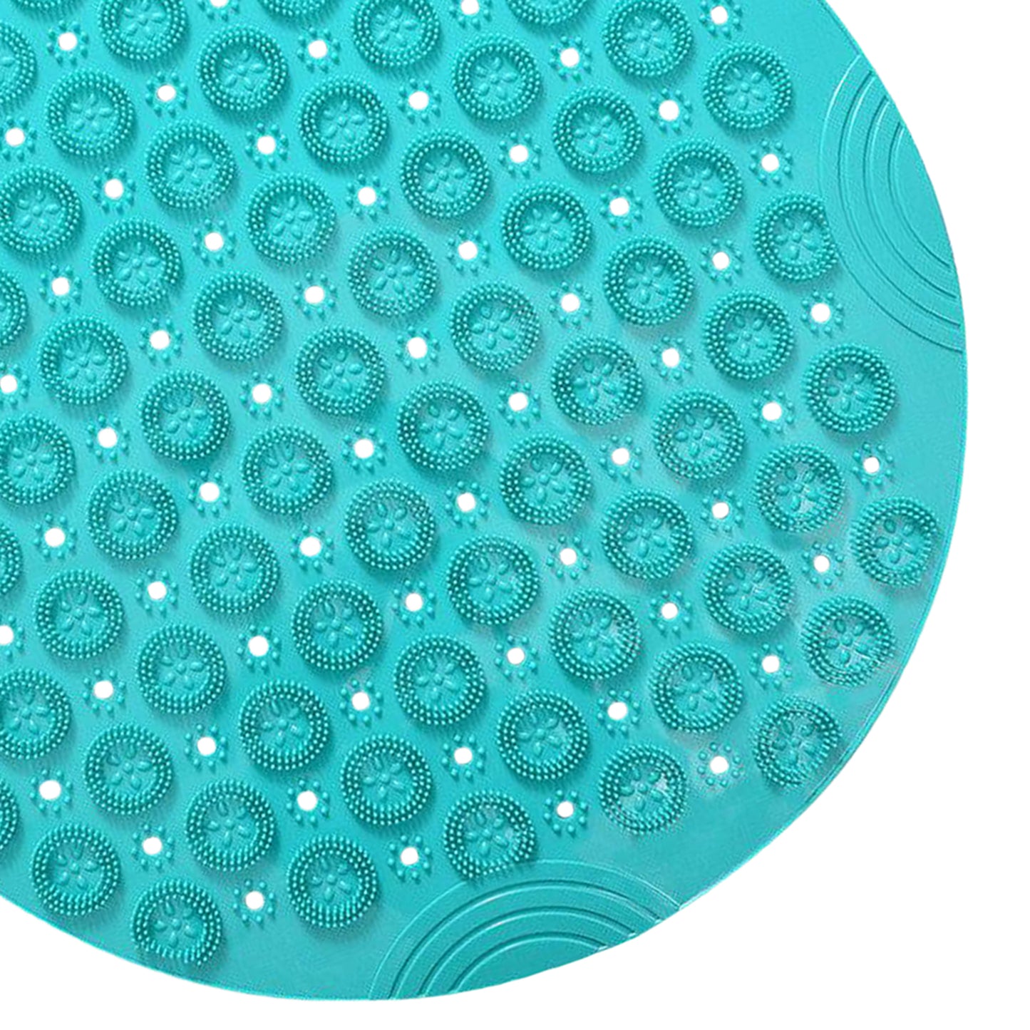 Round Bathroom Shower Mat with Drain Holes Foot Scrubber Massage Bath Mat Cyan