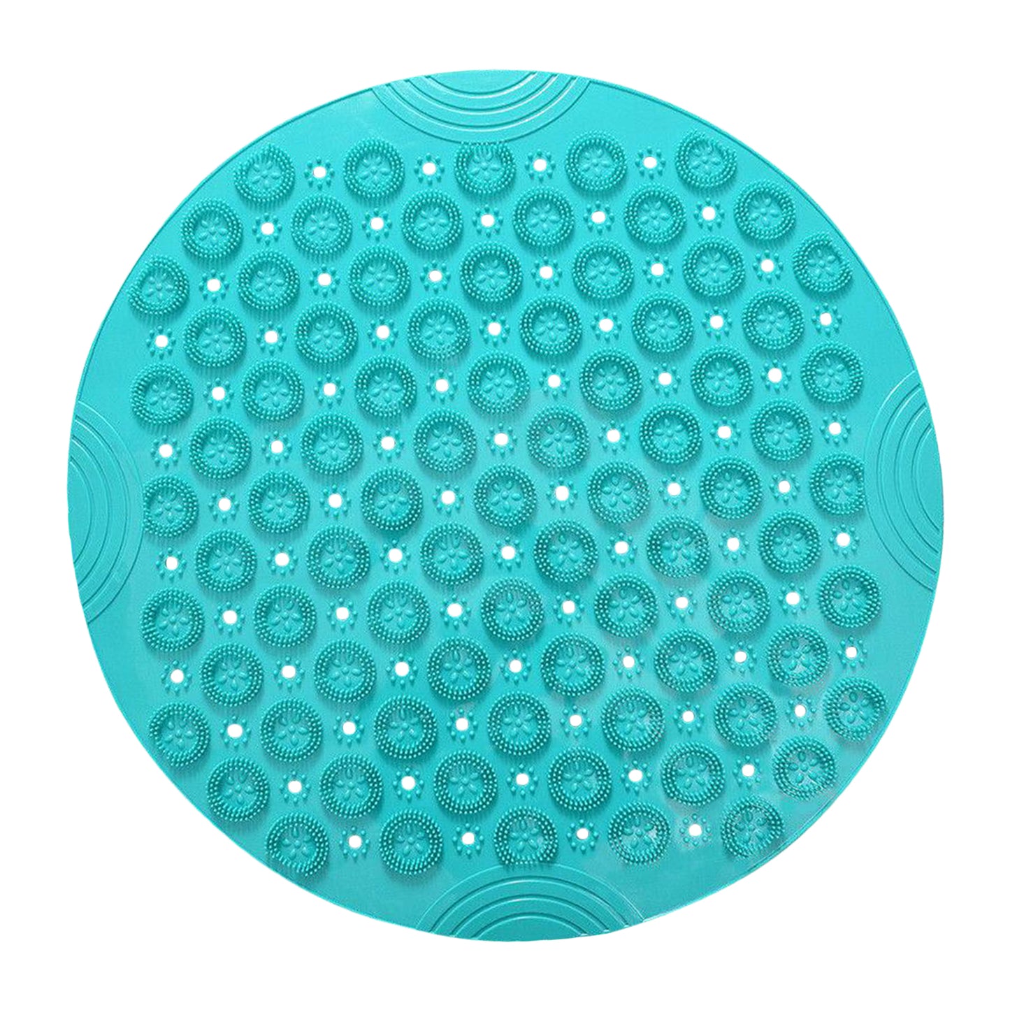 Round Bathroom Shower Mat with Drain Holes Foot Scrubber Massage Bath Mat Cyan