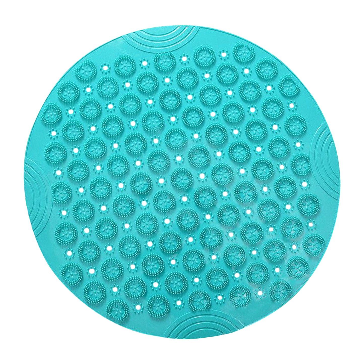 Round Bathroom Shower Mat with Drain Holes Foot Scrubber Massage Bath Mat Cyan