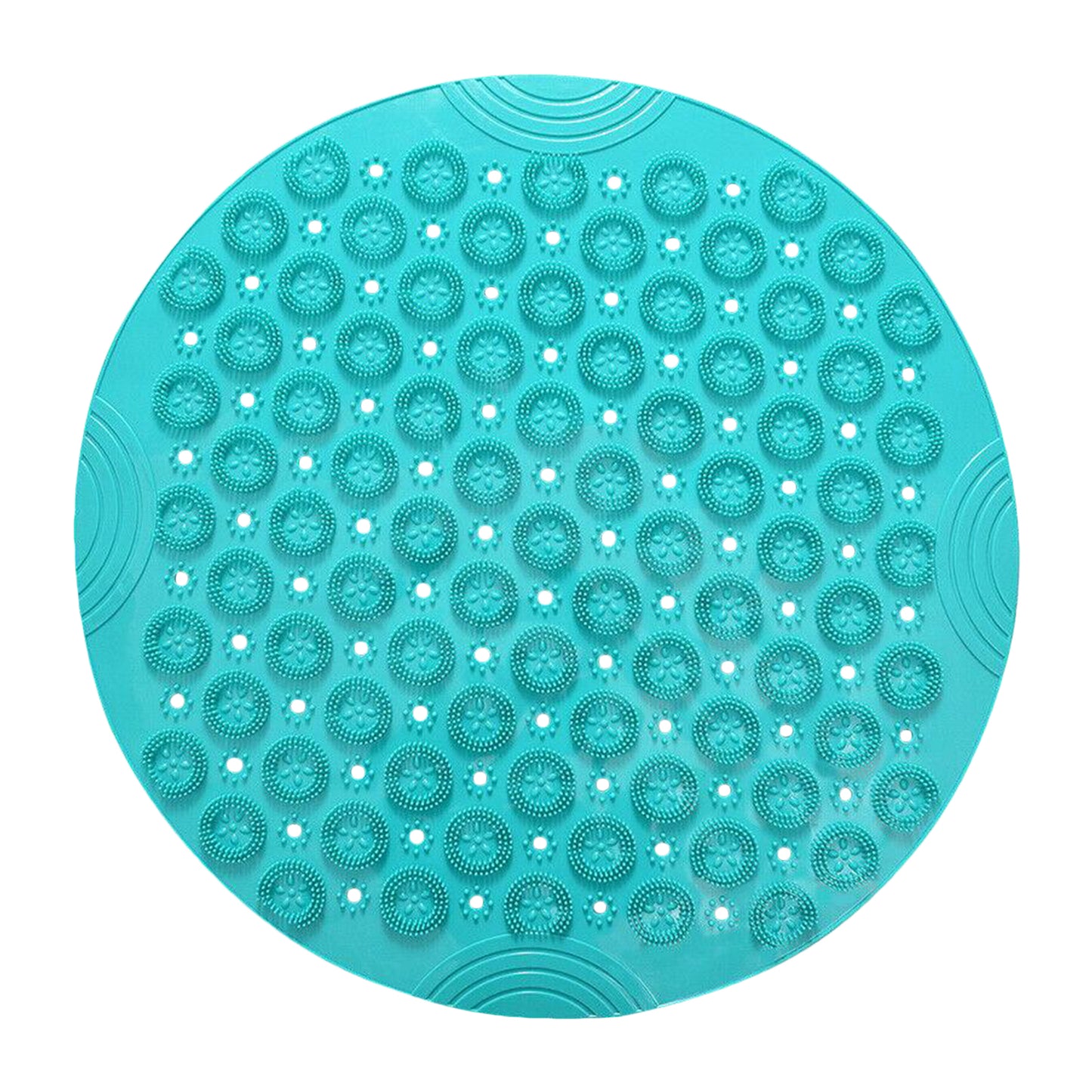 Round Bathroom Shower Mat with Drain Holes Foot Scrubber Massage Bath Mat Cyan