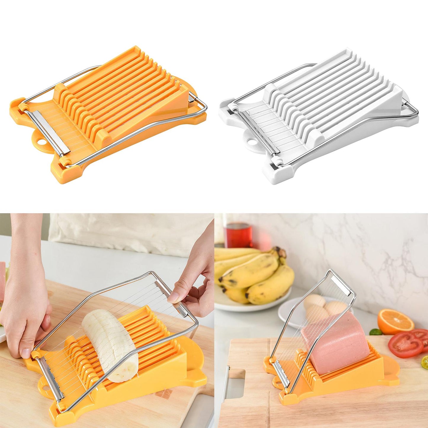 Meat Slicer Egg Fruit Slicer Food Cheese Sushi Cutter with 10 Wires White