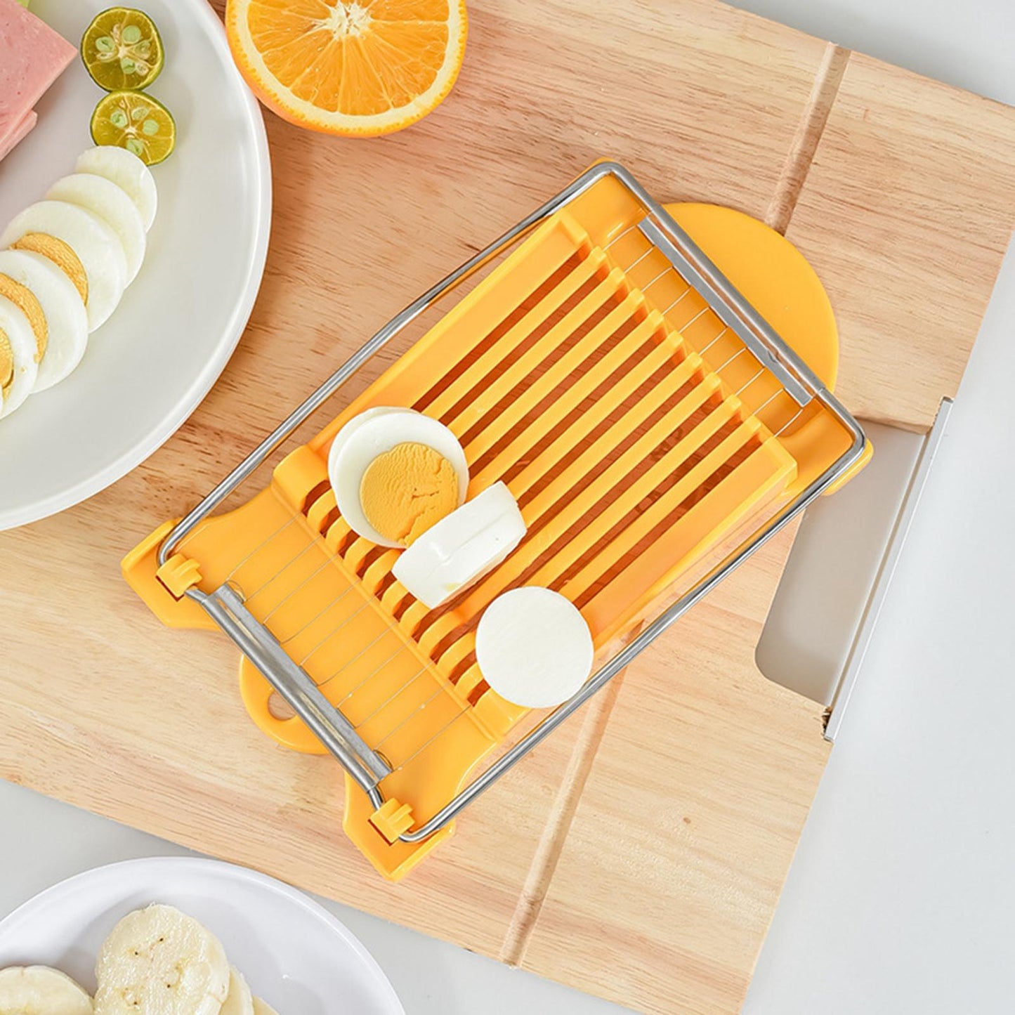 Meat Slicer Egg Fruit Slicer Food Cheese Sushi Cutter with 10 Wires Yellow
