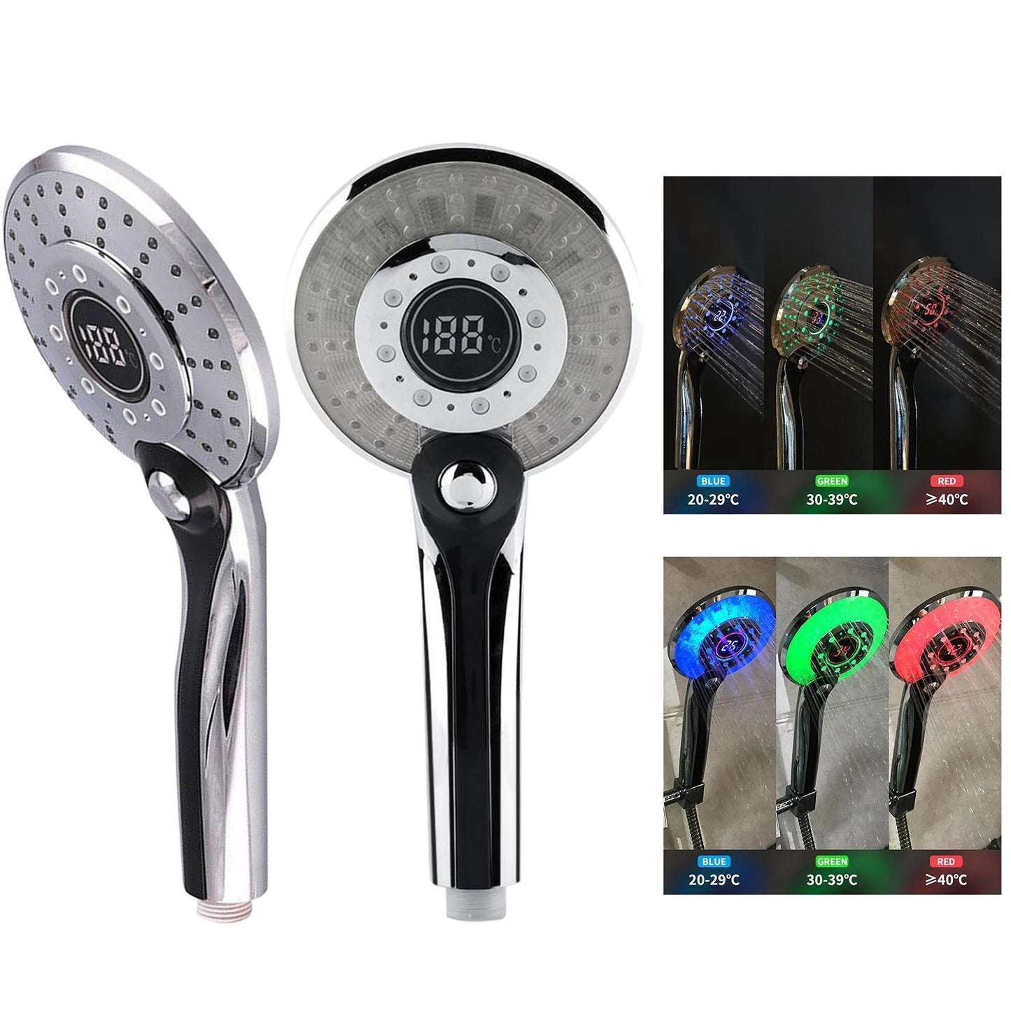 Handheld LED Shower Head Temperature Control Bathroom Sprayer Shower Style A