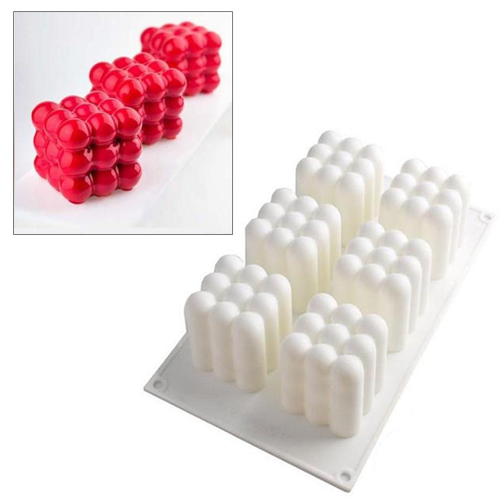 6-Cavity White 3D Cube Silicone Mousse Cake Muffin Mold Tray For DIY Candle