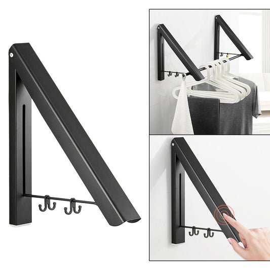 Aluminum Folding Clothes Hanger Wall Mounted Retractable Clothes Rack Black