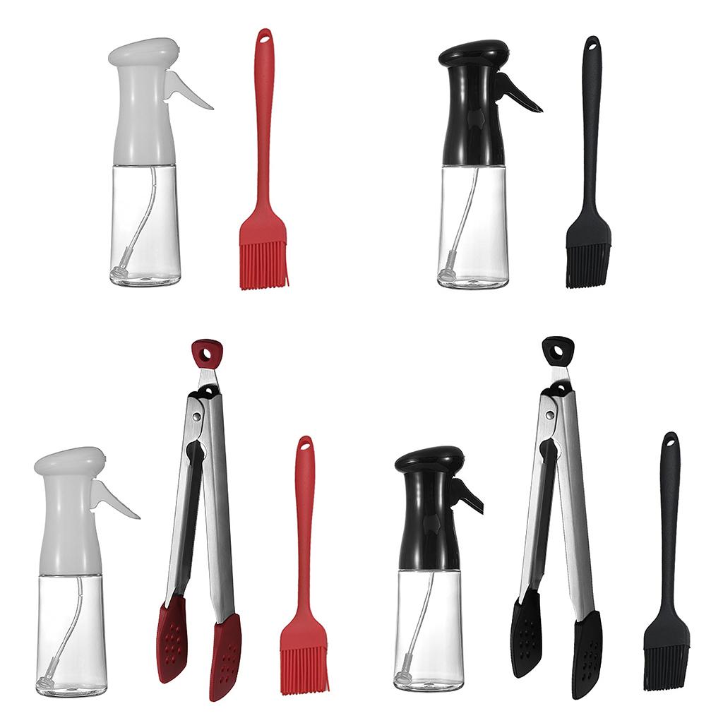 Refillable Oil Sprayer Portable Oil Dispenser for Baking BBQ Silicone Clip white 3 in 1