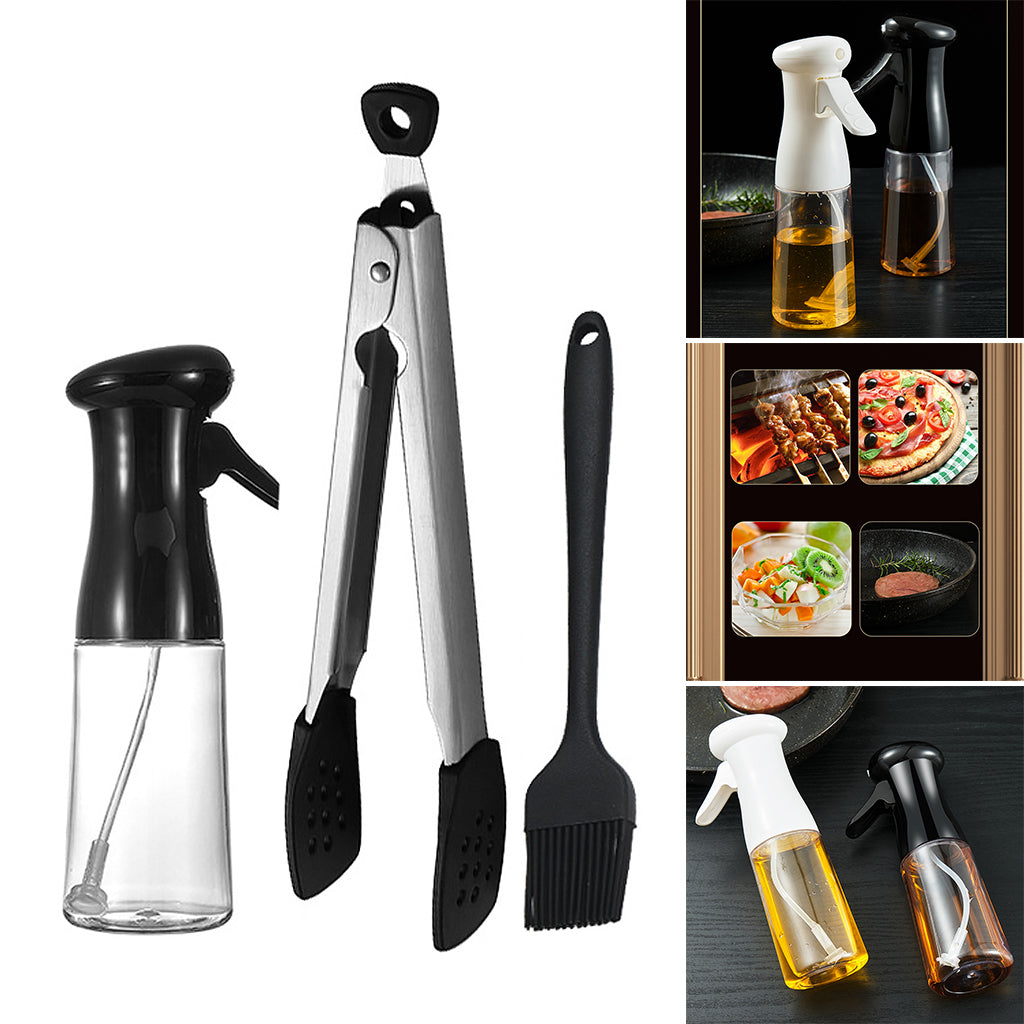 Refillable Oil Sprayer Portable Oil Dispenser for Baking BBQ Silicone Clip black 3 in 1