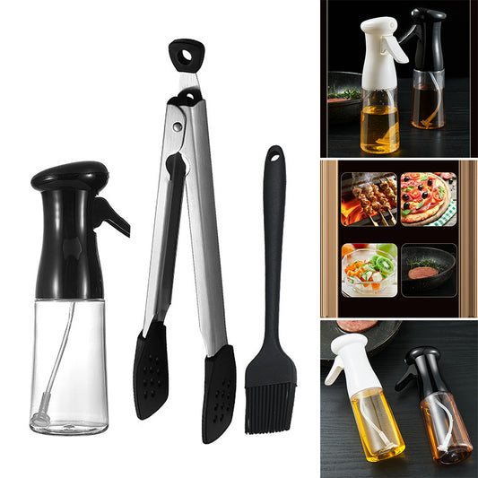 Refillable Oil Sprayer Portable Oil Dispenser for Baking BBQ Silicone Clip black 3 in 1