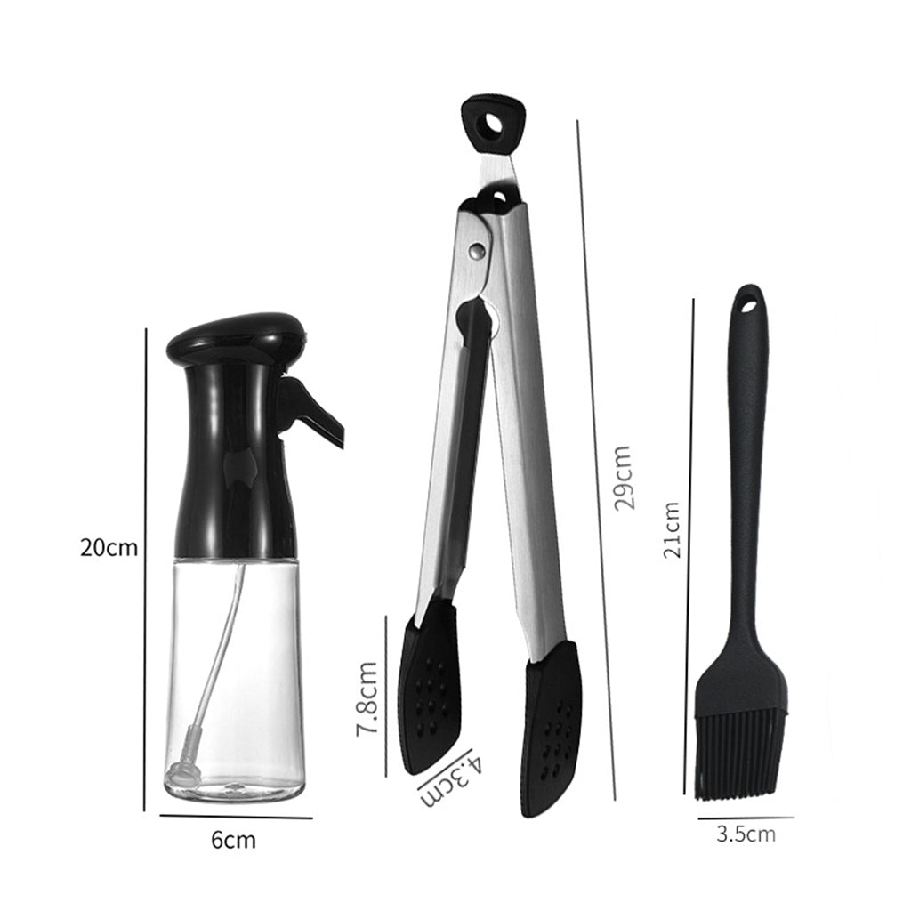 Refillable Oil Sprayer Portable Oil Dispenser for Baking BBQ Silicone Clip black 3 in 1