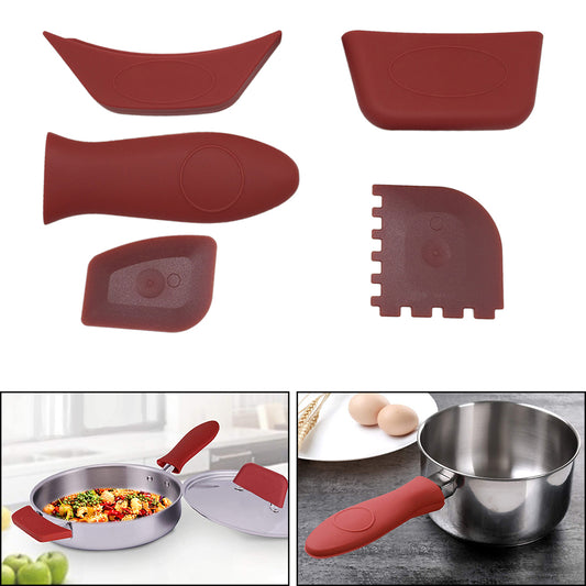 Heat-Resistance Silicone Pan Handle Holder Cover Grip Kitchen 5pcs red