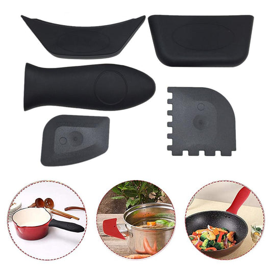 Heat-Resistance Silicone Pan Handle Holder Cover Grip Kitchen 5pcs black