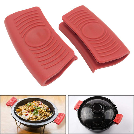Heat-Resistance Silicone Pan Handle Holder Cover Grip Kitchen 2pcs red