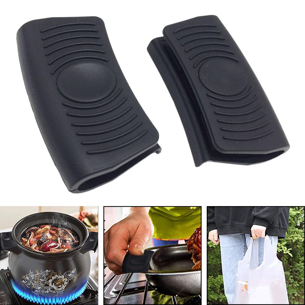 Heat-Resistance Silicone Pan Handle Holder Cover Grip Kitchen 2pcs black