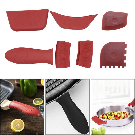Heat-Resistance Silicone Pan Handle Holder Cover Grip Kitchen 7pcs red