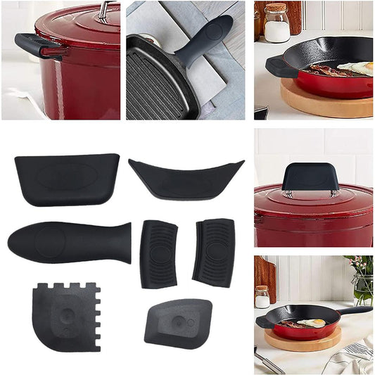 Heat-Resistance Silicone Pan Handle Holder Cover Grip Kitchen 7pcs black