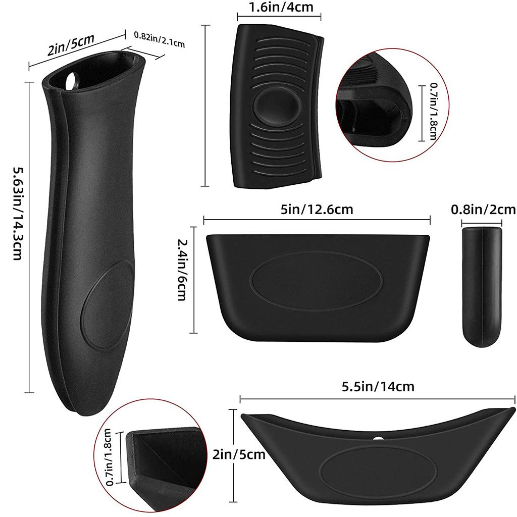 Heat-Resistance Silicone Pan Handle Holder Cover Grip Kitchen 7pcs black
