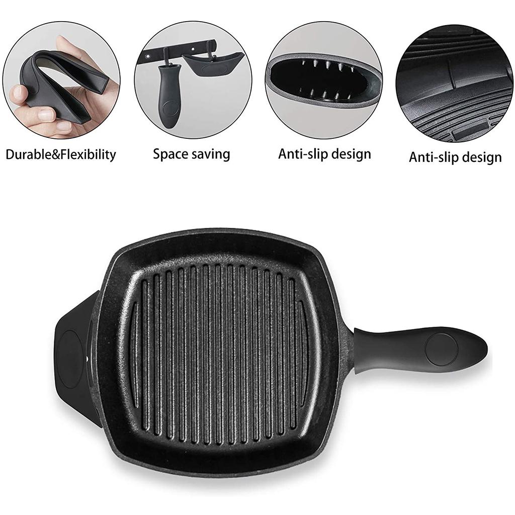 Heat-Resistance Silicone Pan Handle Holder Cover Grip Kitchen 7pcs black