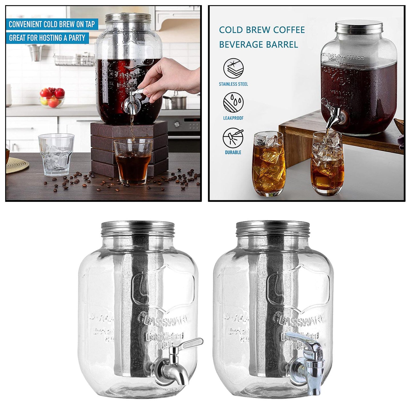 Drinks Dispenser Clear with Lid Juice Dispenser for Kitchen Accessories Stainless Steel Head