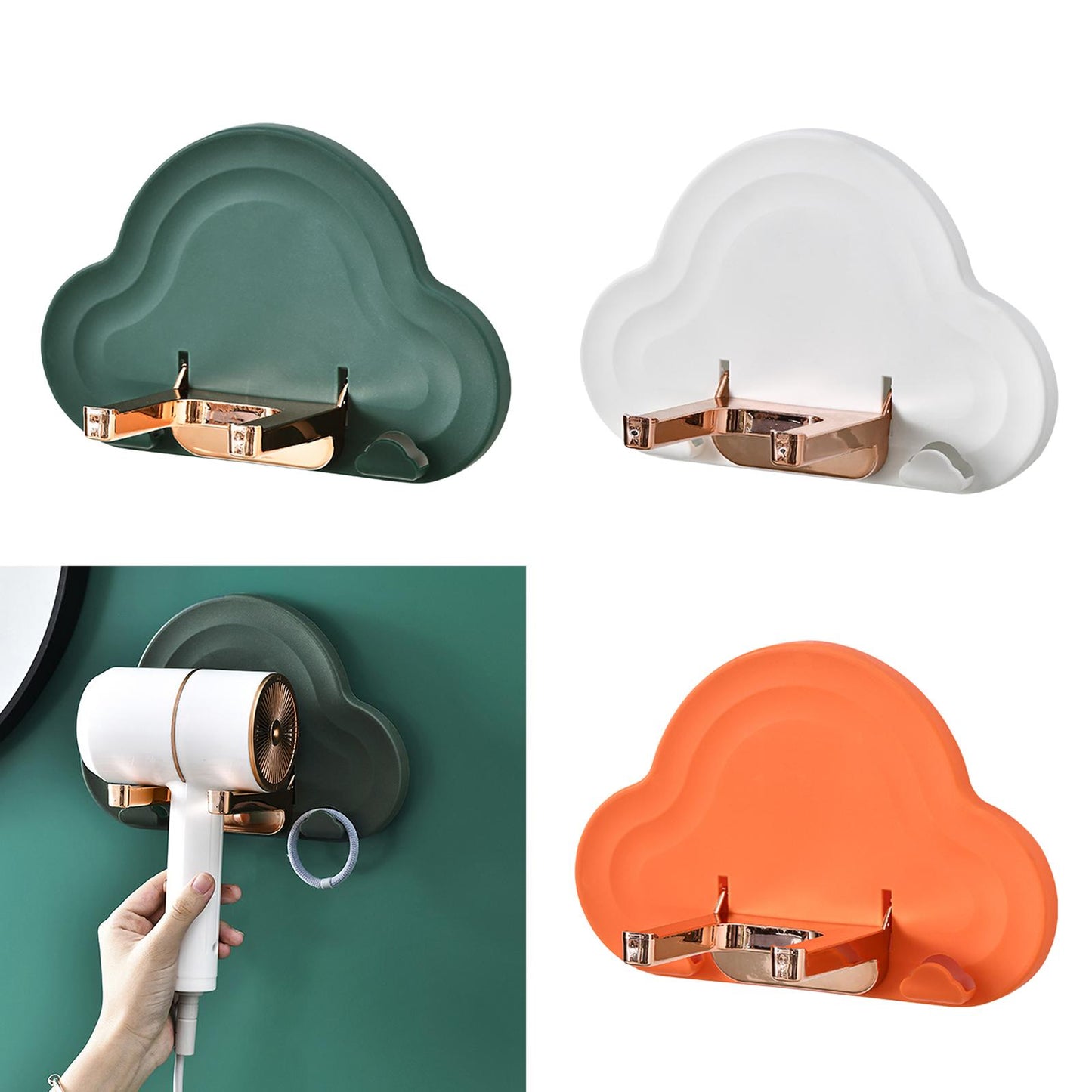 Wall Hair Dryer Holder Storage Stand Folding Rack Bathroom Styling Tool white