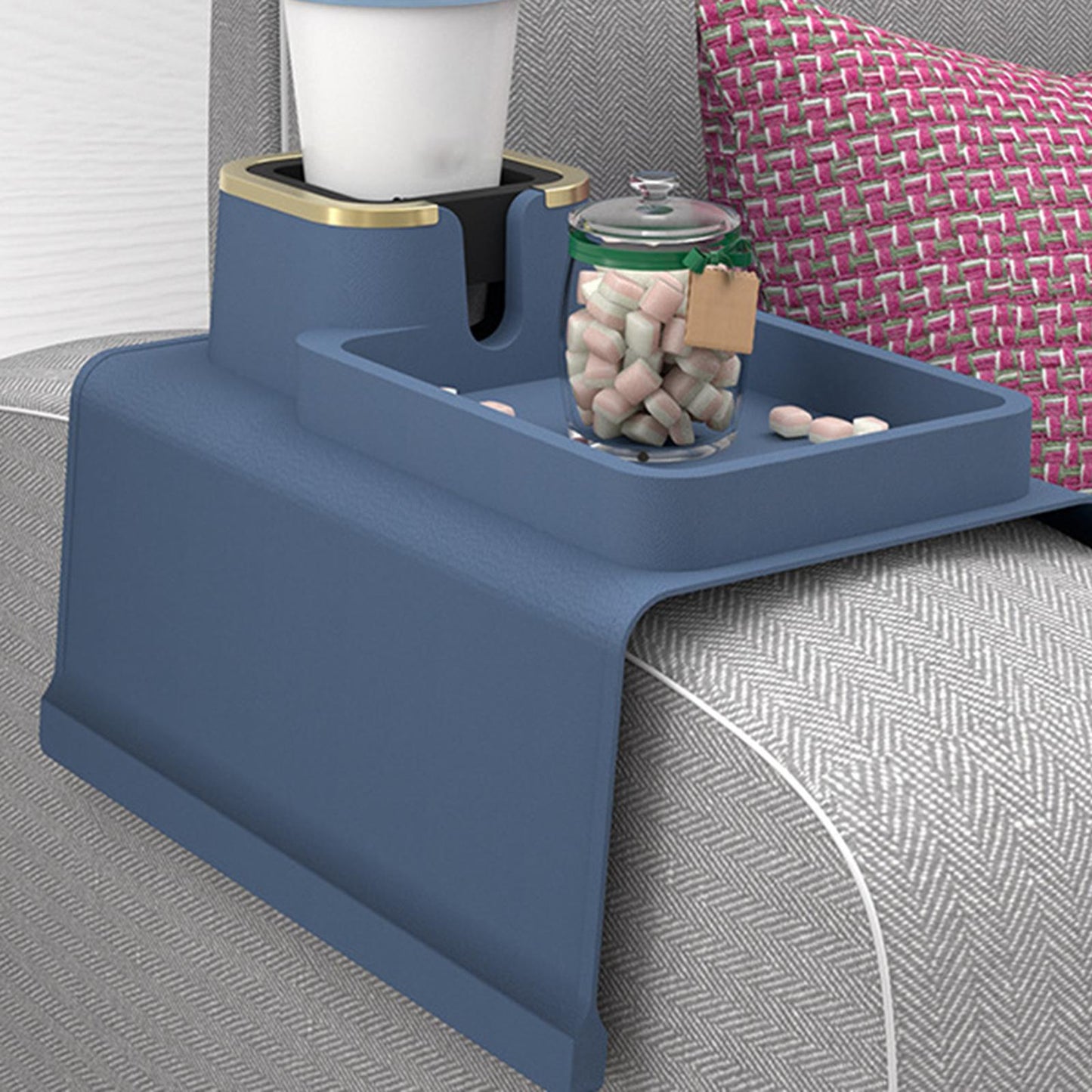 Sofa Cup Holder Tray Adjustable Anti-Slip for Armrest Chair Remote Control blue