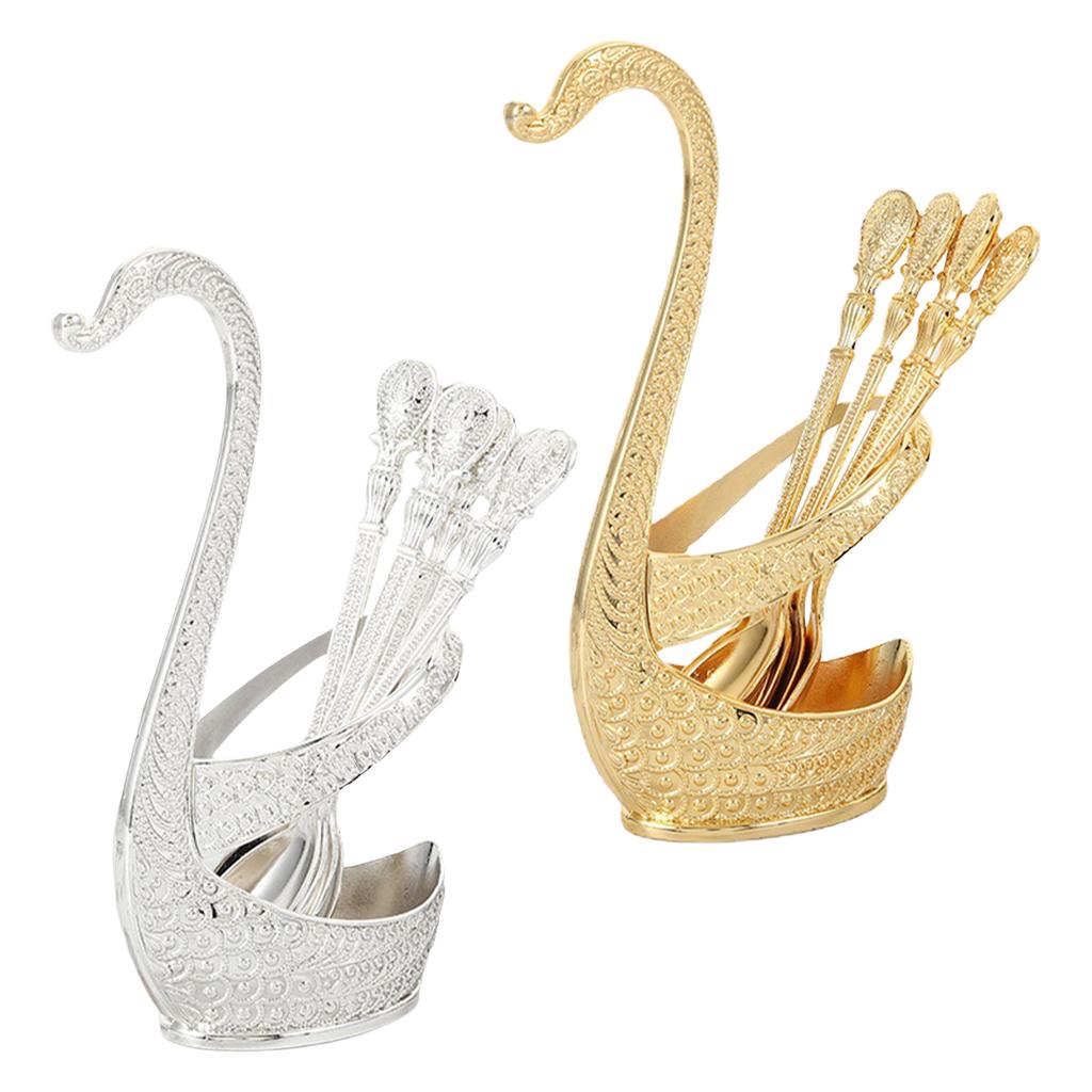 Alloy Creative Dinnerware Sets, Decorative Swan Base Holder with 6 Spoons gold