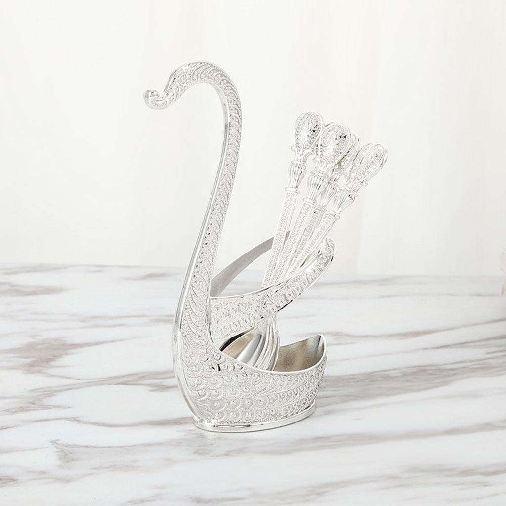 Alloy Creative Dinnerware Sets, Decorative Swan Base Holder with 6 Spoons silver