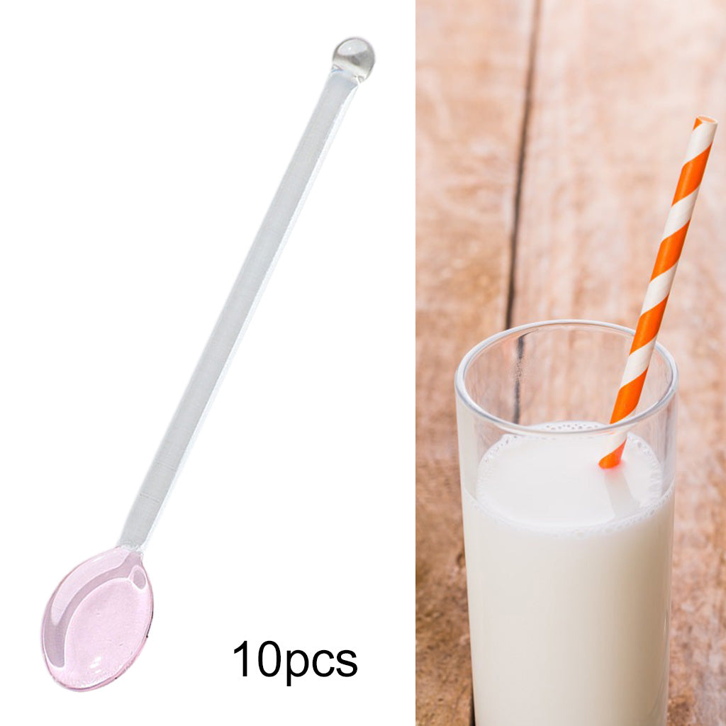 10x Glass Teaspoons Dishwasher Safe Stirring Spoon for Stirring Coffee Bar Pink
