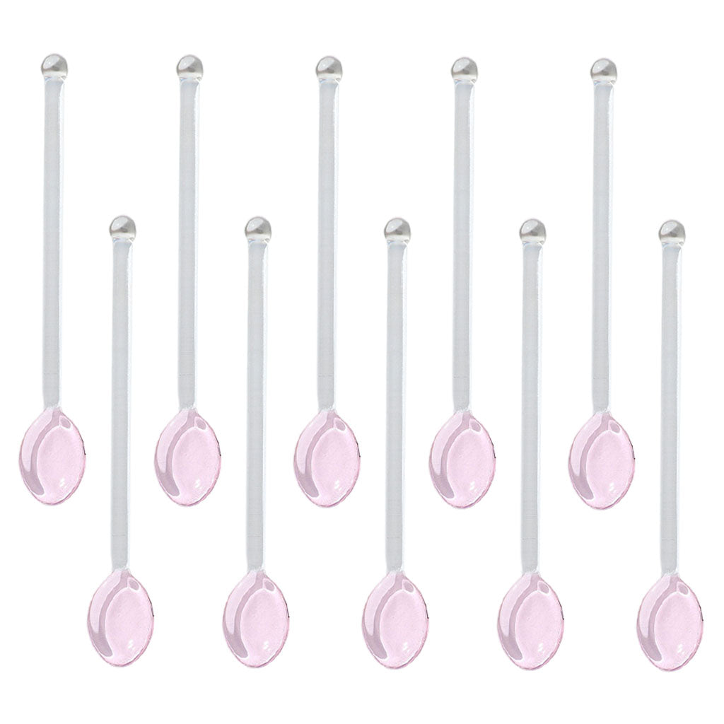 10x Glass Teaspoons Dishwasher Safe Stirring Spoon for Stirring Coffee Bar Pink
