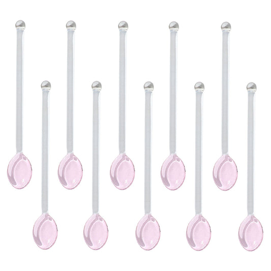 10x Glass Teaspoons Dishwasher Safe Stirring Spoon for Stirring Coffee Bar Pink