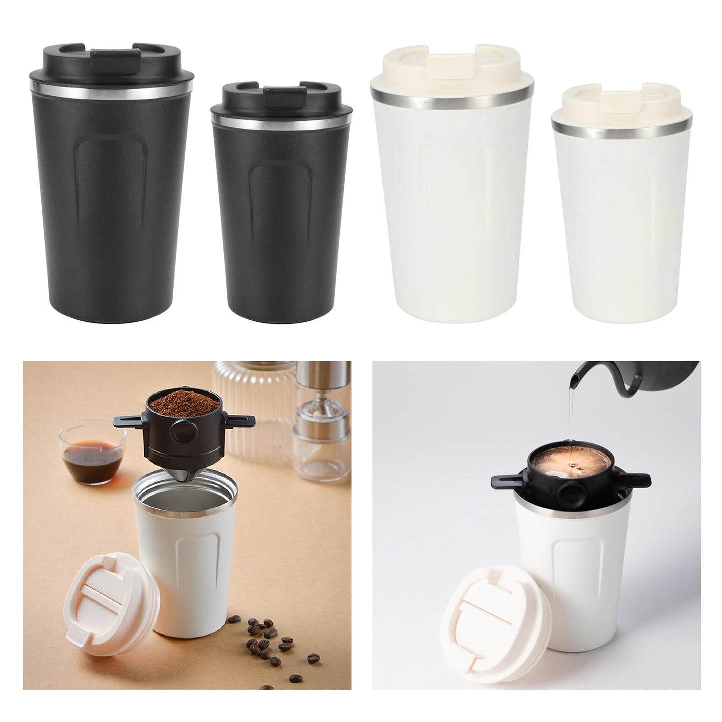 Stainless Steel Tumbler Vacuum Coffee Mug Spill-Proof Lid Home Office Travel black 380ml