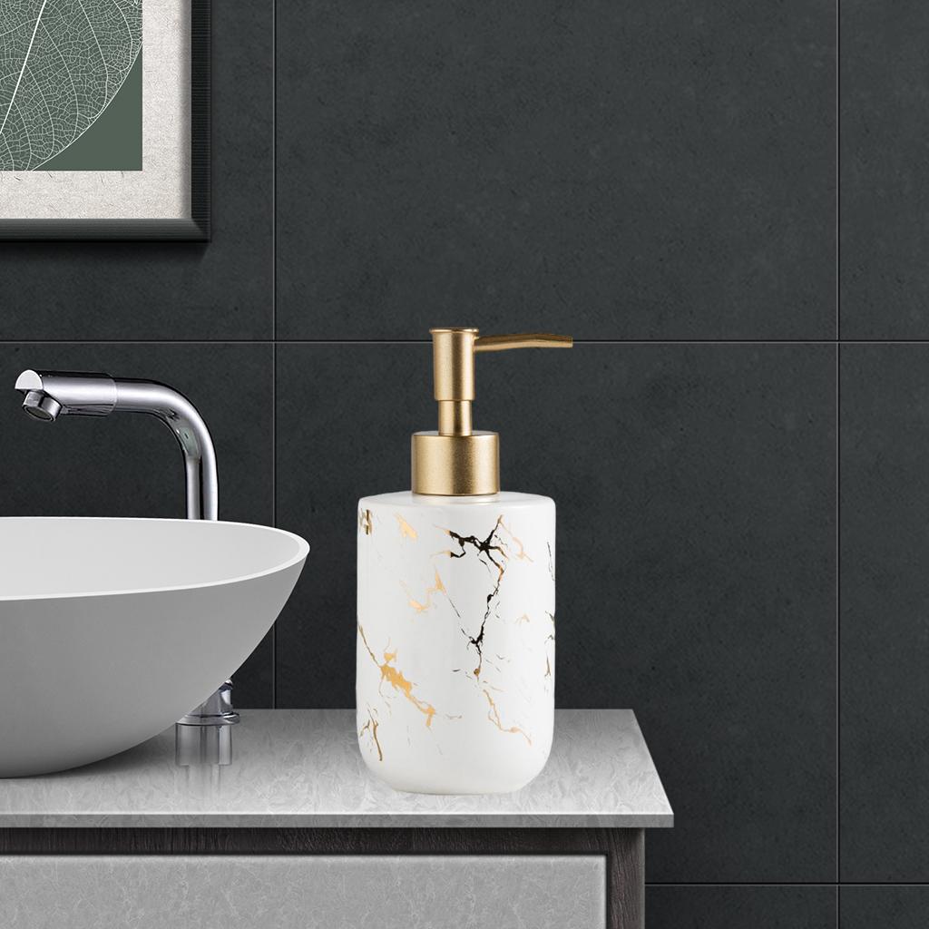 Ceramic Soap Dispenser 300ml Marble Pattern Pump Bottle for Kitchen Accs White