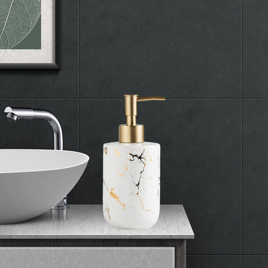 Ceramic Soap Dispenser 300ml Marble Pattern Pump Bottle for Kitchen Accs White