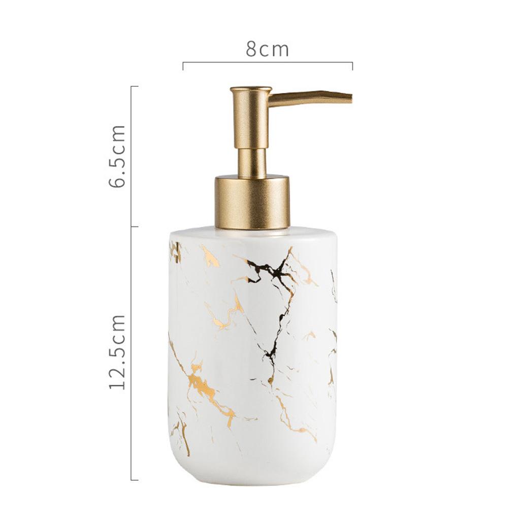 Ceramic Soap Dispenser 300ml Marble Pattern Pump Bottle for Kitchen Accs White