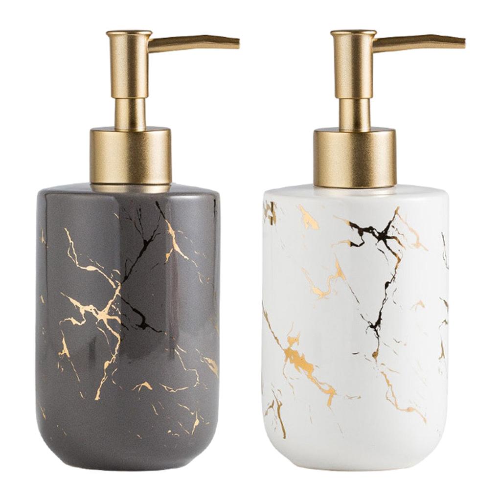 Ceramic Soap Dispenser 300ml Marble Pattern Pump Bottle for Kitchen Accs White
