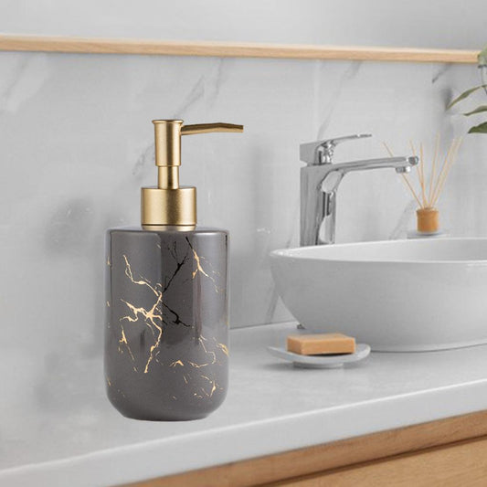 Ceramic Soap Dispenser 300ml Marble Pattern Pump Bottle for Kitchen Accs Gray