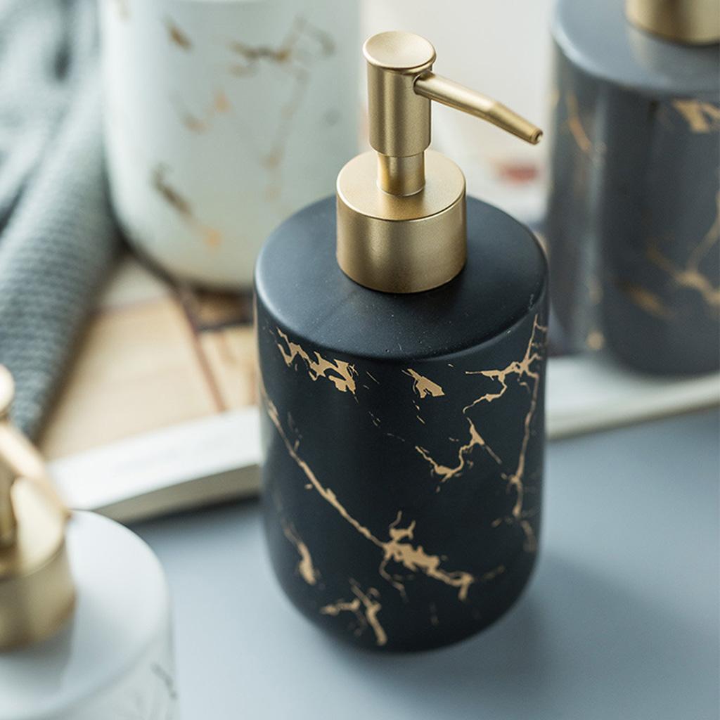 Ceramic Soap Dispenser 300ml Marble Pattern Pump Bottle for Kitchen Accs Gray